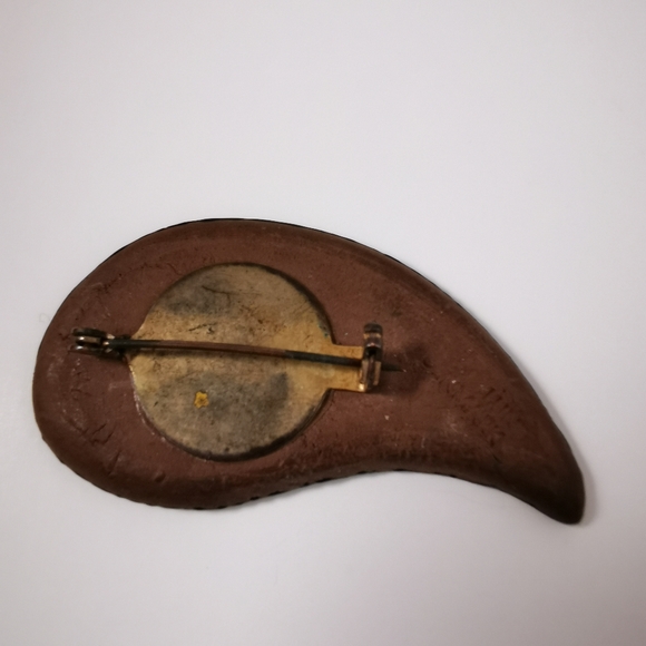 Vintage Alice Lund Pottery Mid Century Lime Green Brown Brooch Tear Drop… - Picture 10 of 16